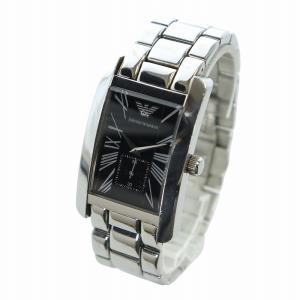 EMPORIO ARMANI 腕時計 ウォッチ クォーツ スモセコ スクエア 黒文字盤 ロゴ シルバー色 AR-0156 GY18 /MQ