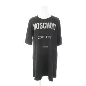 COUTURE  ミニワンピース Tシャツ チュニック 半袖 ラメプリント ロゴ コットン 36 S 黒