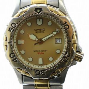 ジャンク品 ダイバー 腕時計 ウォッチ クォーツ カレンダー付き デイト ロゴ ゴールド色 MDP-801