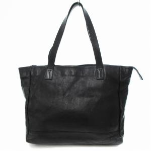 トートバッグ レザー 裏地チェック柄 ロゴ型押し 黒 /JS GY11