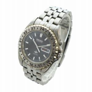 SEIKO キネティック KINETIC 腕時計 ウォッチ 自動巻き 黒文字盤 デイト カレンダー付き ロゴ シルバー色