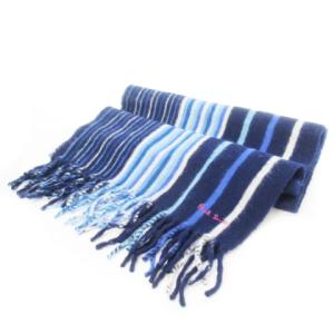 マフラー フリンジ ロゴ ウール アンゴラ混 マルチストライプ 青 ブルー /CK25 GY11