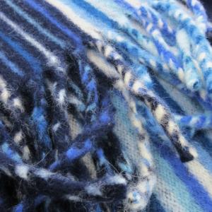 PAUL SMITH マフラー フリンジ ロゴ ウール アンゴラ混 マルチストライプ 青 ブルー /CK25 GY11