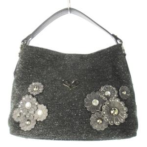 マルガリータ ハンドバッグ ツイード フラワーモチーフ デニム ラインストーン ビジュー グレー /CK8