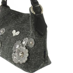 Think Bee マルガリータ ハンドバッグ ツイード フラワーモチーフ デニム ラインストーン ビジュー グレー /CK8