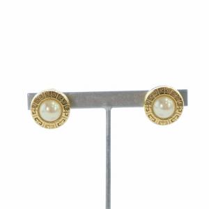 ヴィンテージ イヤリング アクセサリー クリップ式 両耳用 フェイクパール ロゴ ゴールドカラー 金色