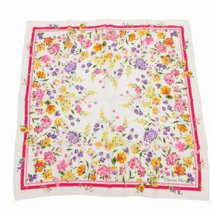 スカーフ チーフ ロゴ 花柄 総柄 絹 シルク 白 ホワイト ピンク /FF GY11