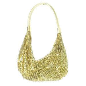 パーティバッグ ハンドバッグ メタルメッシュ ラインストーン レザー ゴールドカラー /CK14 GY11
