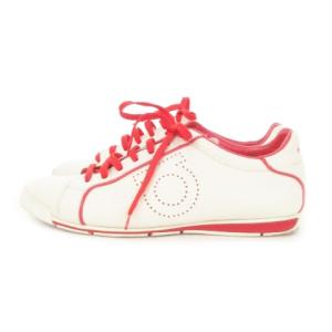 レザースニーカー 本革 レースアップ ローカット パンチング ガンチーニ ロゴ 配色 7 24cm 白