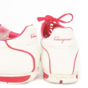 Salvatore Ferragamo レザースニーカー 本革 レースアップ ローカット パンチング ガンチーニ ロゴ 配色 7 24cm 白