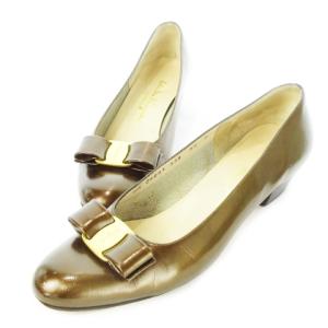 BOUTIQUE パンプス ローヒール アーモンドトゥ レザー 革 ヴァラリボン 7.5 24.5cm