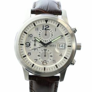 腕時計 ウォッチ クォーツ クロノグラフ カレンダー付き ラウンド レザーベルト ロゴ シルバー色 茶