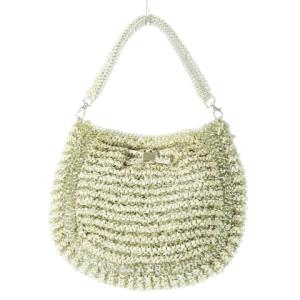 ハンドバッグ 2way ショルダーバッグ イントレッチオワイヤー アクリルリボン ロゴ シルバーカラー