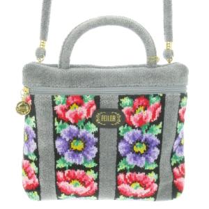 ショルダーバッグ 2way ハンドバッグ シュニール織 花柄 ロゴ グレー /AO6 GY18