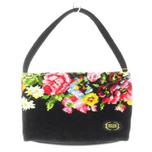 FEILER ハンドバッグ ワンハンドル ミニ シュニール織り ロゴ 花柄 黒 ブラック /CK13 GY18