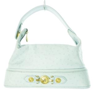 ハンドバッグ ミニ サンバースト レザー オーストリッチ ブルー