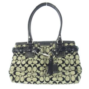 ハンドバッグ キャンバス ジャカード レザー 革 編み込み タッセル シグネチャー 黒 ブラック F13065