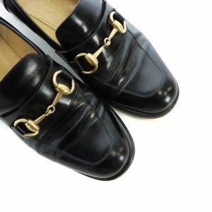 GUCCI ローファー モカシン ホースビット レザー スクエアトゥ ロゴ 36 23cm 黒 ブラック 100 0356