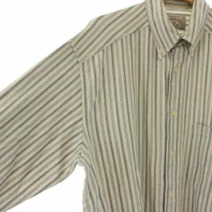 ARMANI JEANS ボタンダウンシャツ ストライプ 長袖 L ベージュ 青 ブルー /DK GY11 MT