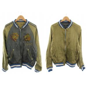 ジャケット ブルゾン スカジャン リバーシブル ジップアップ 刺繍 ロゴ L カーキ 青 6142121