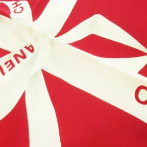 CHANEL スカーフ 大判 スクエア シルク 絹 リボン柄 ギフト ジャカード ロゴ 赤 レッド 紺 ネイビー /CK7