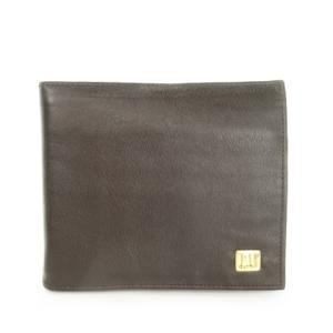 二つ折り 財布 レザー ロゴ 金具 黒 ブラック ゴールドカラー