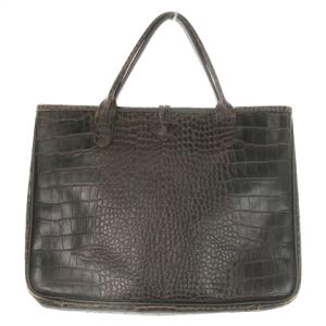 Longchamp ロゾ ハンドバッグ トートバッグ クロコ型押し レザー 革 茶 ブラウン /AO18 GY18