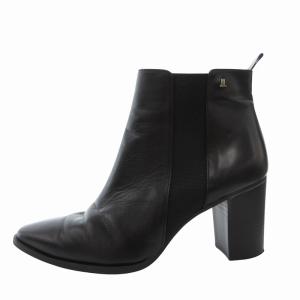 LANVIN ショートブーツ サイドゴア レザー ロゴ チャンキーヒール 23.5 黒 ブラック /FF GY11