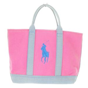 トートバッグ キャンバス 切替 ギンガムチェック ビッグポニー ロゴ刺繍 ピンク /AO17 GY18