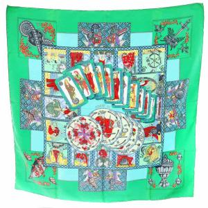 HERMES カレ90 LE TAROT タロットカード スカーフ グリーン