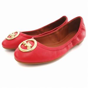 美品 フラットシューズ パンプス レザー ロゴビジュー 36 赤 レッド FG2944 /AE