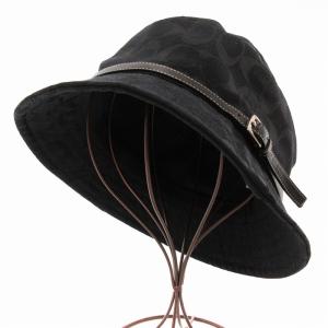 COACH 美品 バケットハット 帽子 キャンバス シグネチャー ベルト付き M L 黒 ブラック /AE