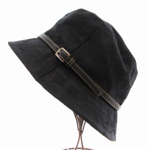 COACH 美品 バケットハット 帽子 キャンバス シグネチャー ベルト付き M L 黒 ブラック /AE