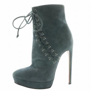 ブーツ ショートブーツ スエード レースアップ ピンヒール 36.5 23.5cm紺 ネイビー /MW