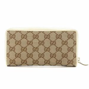 GUCCI GGキャンバス 長財布 ラウンドファスナー 小銭入れあり ロゴ レザー ベージュ 307980・493075