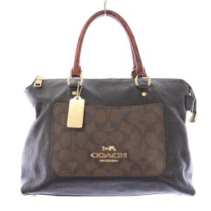 ハンドバッグ シグネチャー レザー PVC 切替 ロゴチャーム 黒 ブラック 茶 ブラウン F34280