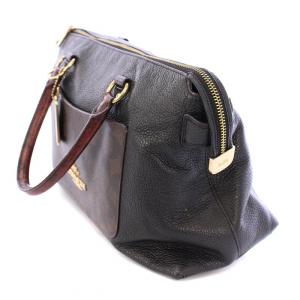 COACH ハンドバッグ シグネチャー レザー PVC 切替 ロゴチャーム 黒 ブラック 茶 ブラウン F34280