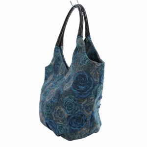 Think Bee 美品 ハンドバッグ 手提げ 肩掛け 花柄 スパンコール ビジュー 青 ブルー 緑 グリーン /FF GY18