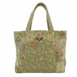 美品 トートバッグ 手提げ 花柄 ハート ビジュー キャンバス 黄色 イエロー 青 ブルー ピンク /FF