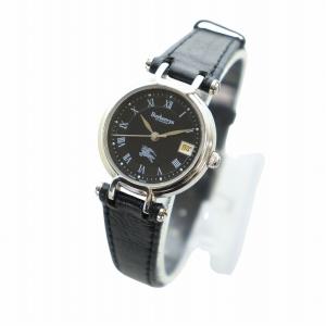 BURBERRY ジャンク品 腕時計 クォーツ 黒文字盤 ローマン カレンダー付き シルバーカラー 11300L