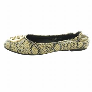 TORY BURCH バレエシューズ パンプス フラットシューズ レザー パイソン柄 ロゴ 37 24cm ベージュ /MW