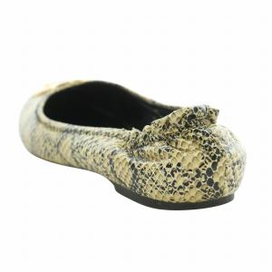 TORY BURCH バレエシューズ パンプス フラットシューズ レザー パイソン柄 ロゴ 37 24cm ベージュ /MW