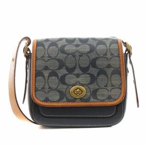 シグネチャー シャンブレー ショルダーバッグ クロスボディ レザー 紺 ネイビー /AN29 GY18