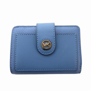 美品 二つ折り財布 ウォレット 小銭入れあり レザー 革 ロゴ 金具 ブルー 青 /FF GY18