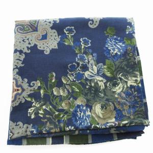 ETRO 大判ストール 花がら 総柄 シルク混 ブルー 青 /JS GY18