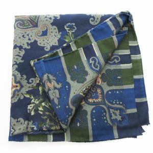 ETRO 大判ストール 花がら 総柄 シルク混 ブルー 青 /JS GY18