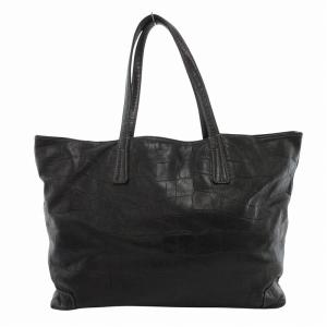 トートバッグ 手提げ クロコ型押し レザー 黒 ブラック /FF GY18