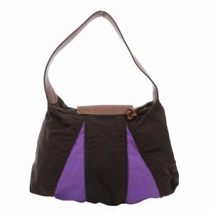 Longchamp ル プリアージュ ワンショルダー ハンド バッグ 手提げ 肩掛け レザー ナイロン ロゴ 茶 ブラウン