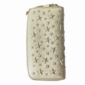 JIMMY CHOO 長財布 ウォレット 小銭入れ有り レザー スタッズ ラインストーン 星 スター ラウンドファスナー ゴールドカラー
