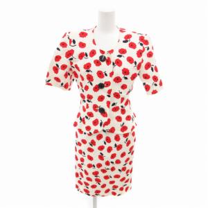 ヴィンテージ セットアップ ブルゾン ひざ丈スカート ノーカラー 花柄 半袖 8 白 赤 ホワイト レッド